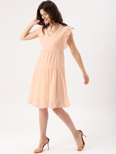 

DressBerry Women Peach-Coloured Solid A-Line Dress