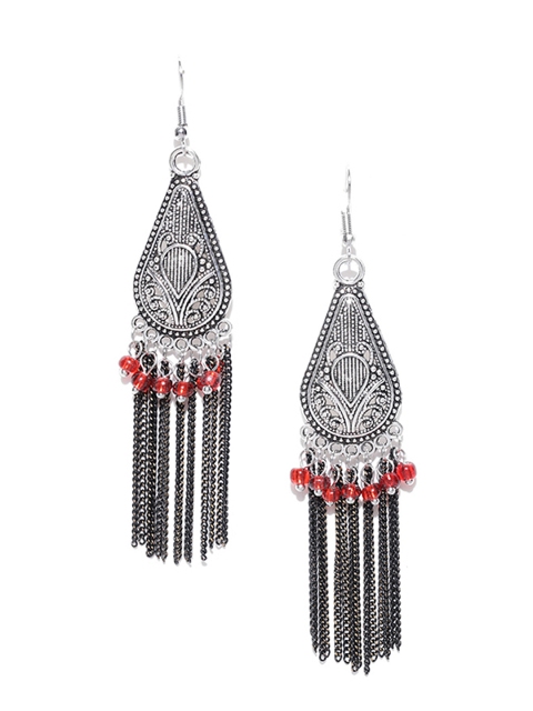 

Golden Peacock Oxidised Silver-Plated Tasselled Drop Earrings