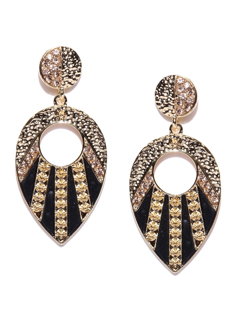 

Golden Peacock Black Gold-Plated Teardrop Shaped Drop Earrings