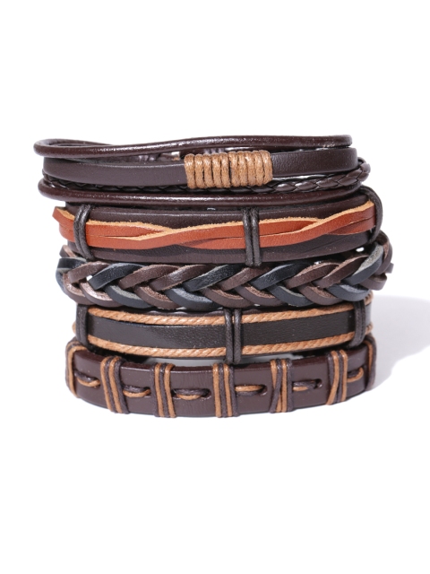 

Golden Peacock Unisex Set of 5 Coffee Brown Bracelets