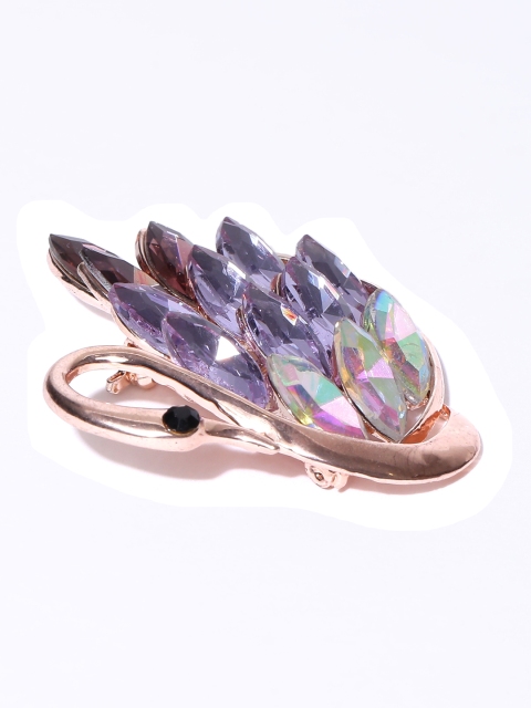 

Golden Peacock Women Purple Rose Gold-Plated Stone-Studded Swan-Shaped Brooch