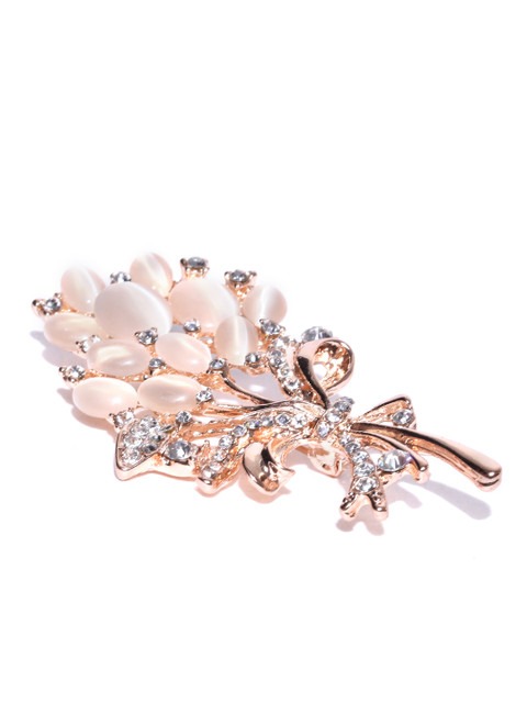 

Golden Peacock Women Peach-Coloured Rose Gold-Plated Stone-Studded Brooch