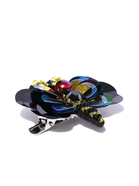 

Golden Peacock Women Black & Blue Bee-Shaped Sequinned Brooch