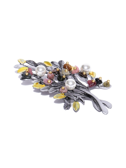 

Golden Peacock Women Multicoloured Beaded Tree-Shaped Brooch, Multi