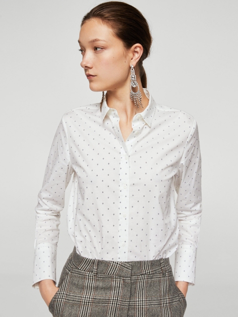 

MANGO Women White & Navy Printed Casual Shirt