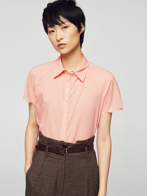 

MANGO Women Peach-Coloured Solid Casual Shirt