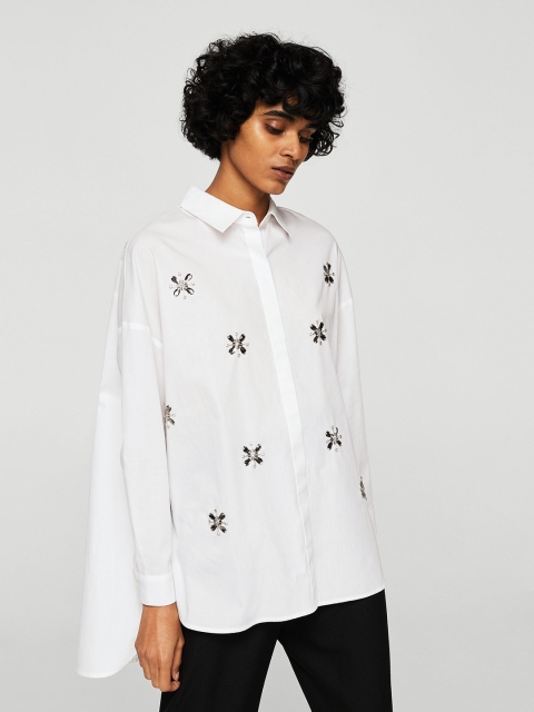 

MANGO Women White Regular Fit Embellished Casual Shirt
