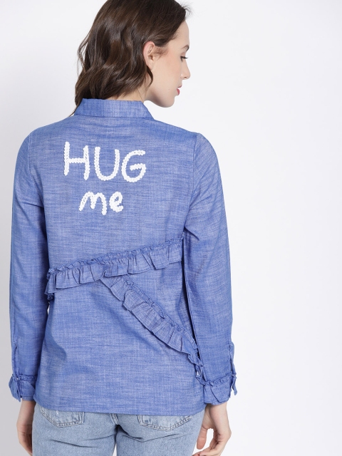 

MANGO Women Blue Regular Fit Solid Casual Shirt