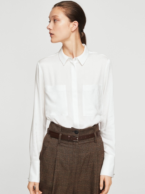 

MANGO Women White Solid Casual Shirt