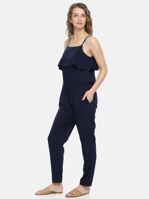

DressBerry Navy Blue Solid Basic Jumpsuit