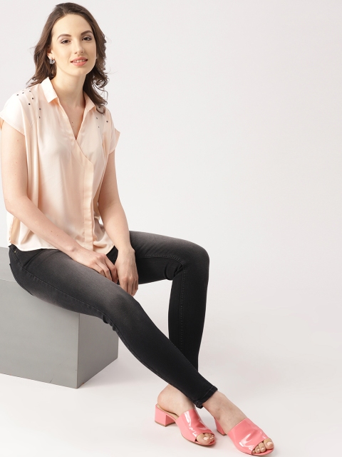

DressBerry Women Peach-Coloured Regular Fit Solid Casual Shirt