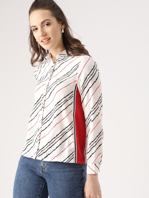

DressBerry Women White & Black Regular Fit Striped Casual Shirt