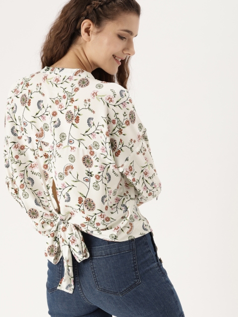 

DressBerry Women Off-White Printed Styled Back Top
