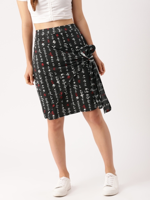 

DressBerry Black Printed A-Line Skirt