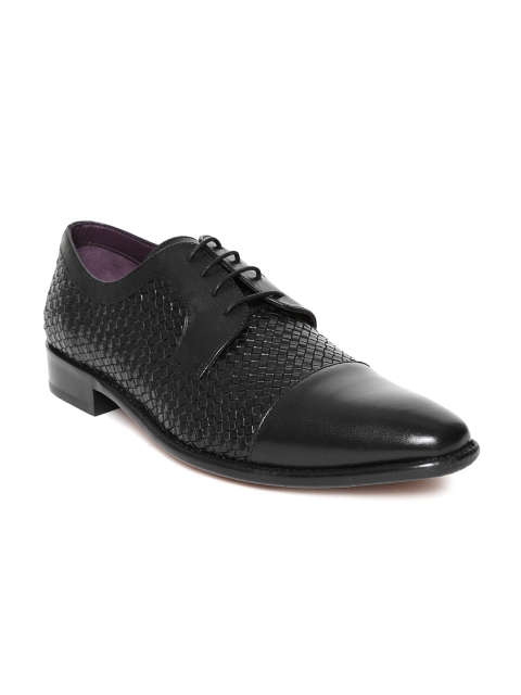 

Luxure by Louis Philippe Men Black Leather Basketweave-Textured Formal Derbys
