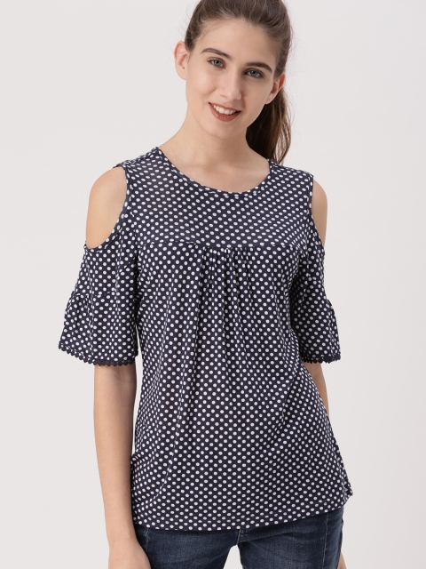 

DressBerry Women Navy Printed Top, Navy blue