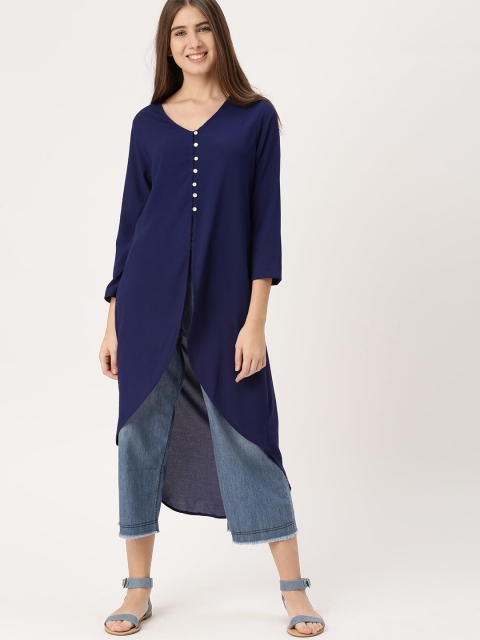 

DressBerry Women Navy Solid Longline Top, Navy blue
