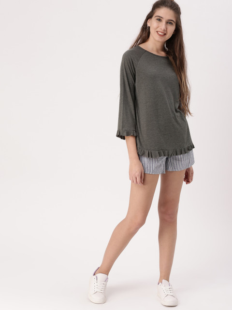 

DressBerry Women Charcoal Grey Solid Styled Back Top