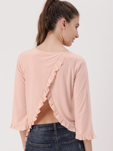 

DressBerry Women Peach-Coloured Solid Styled Back Top