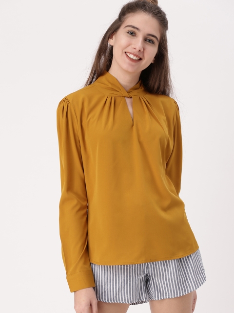 

DressBerry Women Mustard Yellow Solid Top