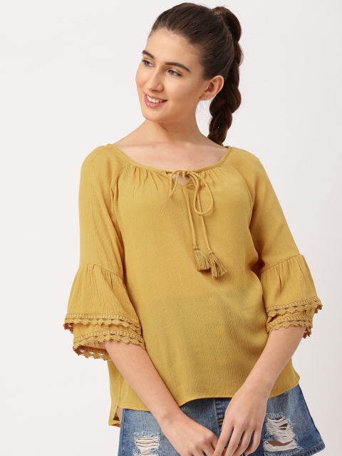 

DressBerry Women Mustard Yellow Solid Top