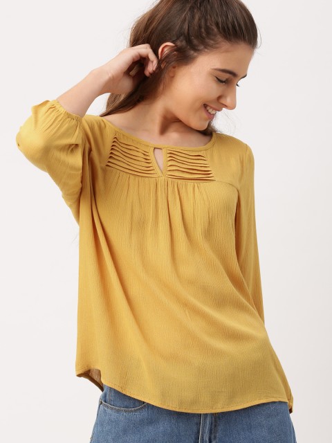 

DressBerry Women Mustard Yellow Solid Top