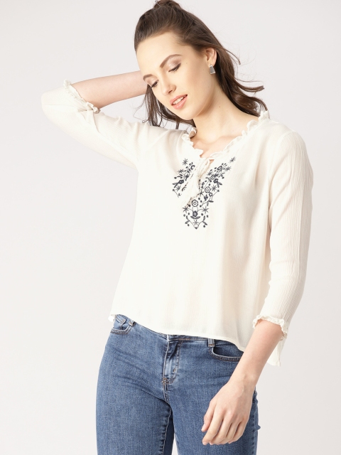 

DressBerry Women Off-White Solid Top
