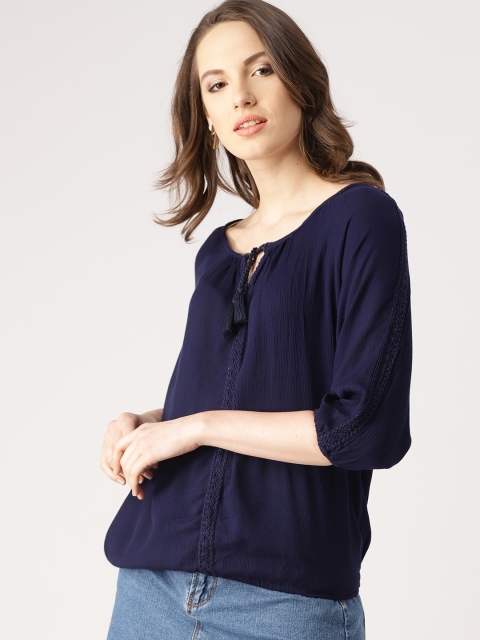 

DressBerry Women Navy Blue Blouson Top