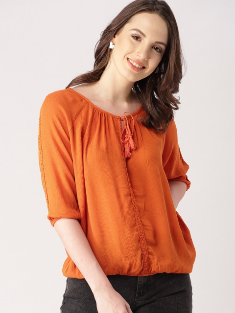 

DressBerry Women Orange Solid Blouson Top