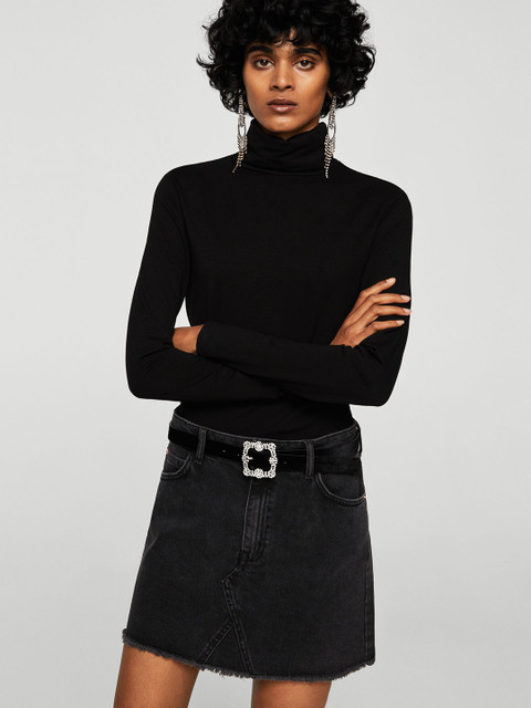 

MANGO Black Denim Mini A-Line Skirt