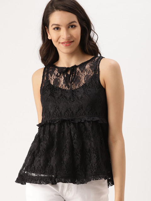 

DressBerry Women Black Self Design A-Line Top