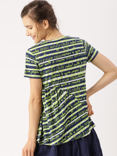 

DressBerry Women Navy & Green Printed A-Line Top, Navy blue