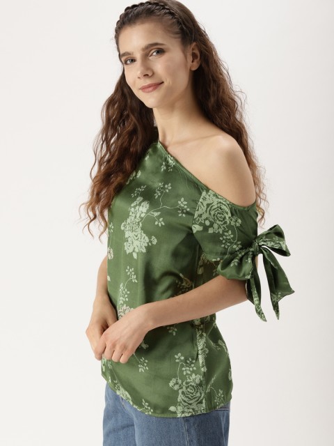 

DressBerry Women Green Printed One-Shoulder Top