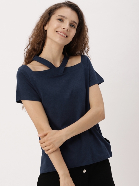 

DressBerry Women Navy Blue Solid Top