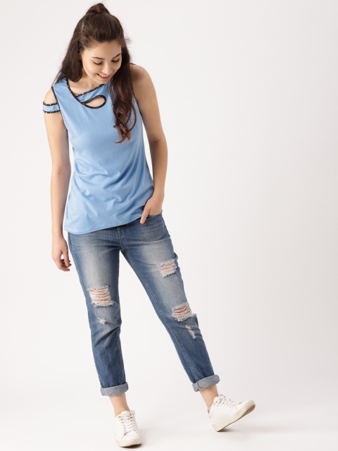 

DressBerry Women Blue Solid Cut-Out Top