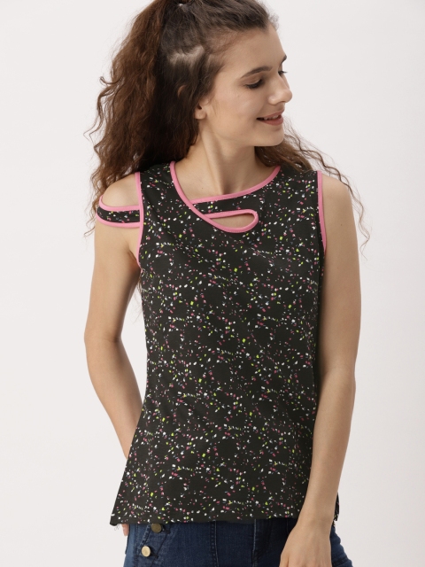 

DressBerry Women Black Abstract Printed Top