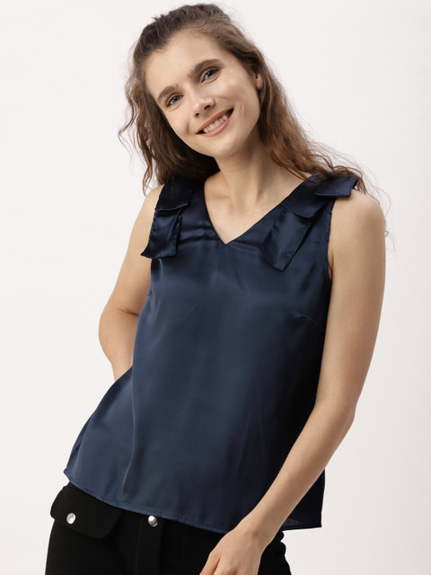 

DressBerry Women Navy Solid A-Line Top, Navy blue