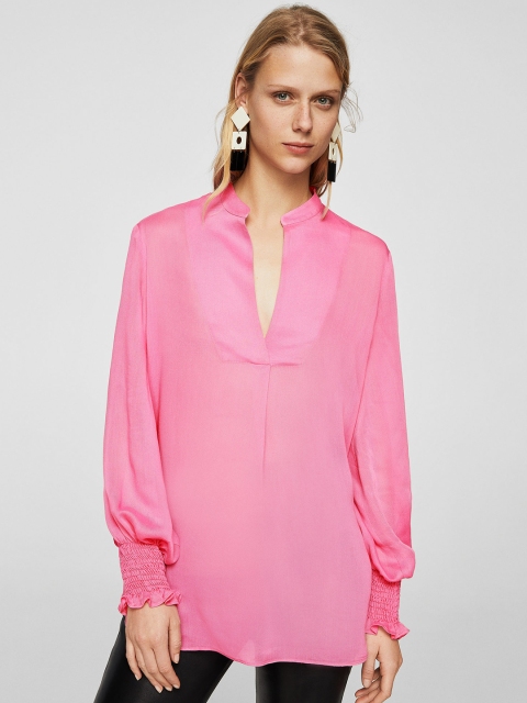 

MANGO Women Pink Solid High-Low Top