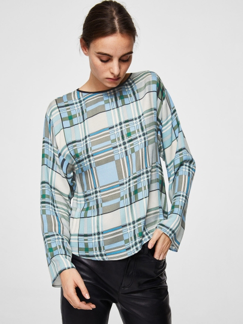 

MANGO Women Blue Checked Styled Back Top
