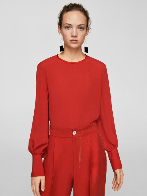 

MANGO Women Rust Red Solid Top