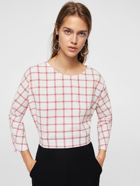 

MANGO Women White & Red Checked Styled Back Top
