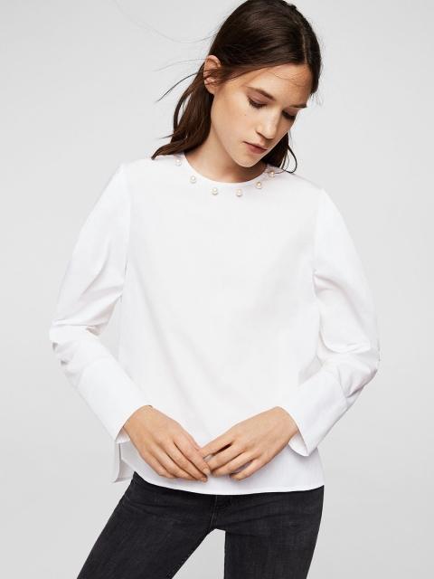 

MANGO Women White Solid A-Line Top