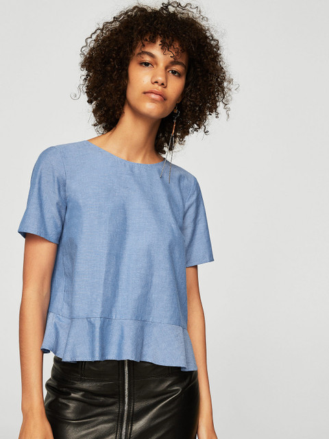 

MANGO Women Blue Solid Styled Back Top