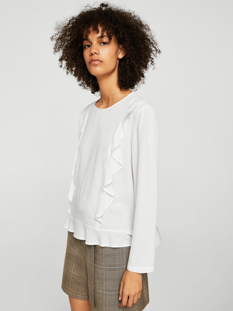 

MANGO Women White Solid Ruffled Top