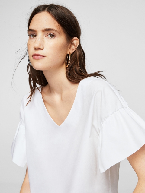 

MANGO Women White Solid Boxy Top
