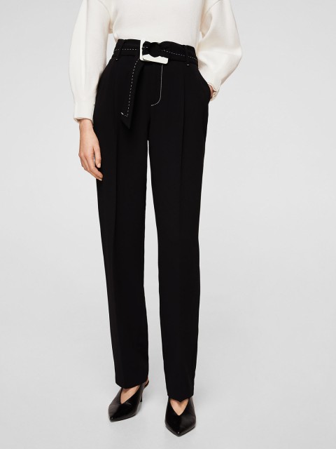 

MANGO Women Black Regular Fit Solid Trousers