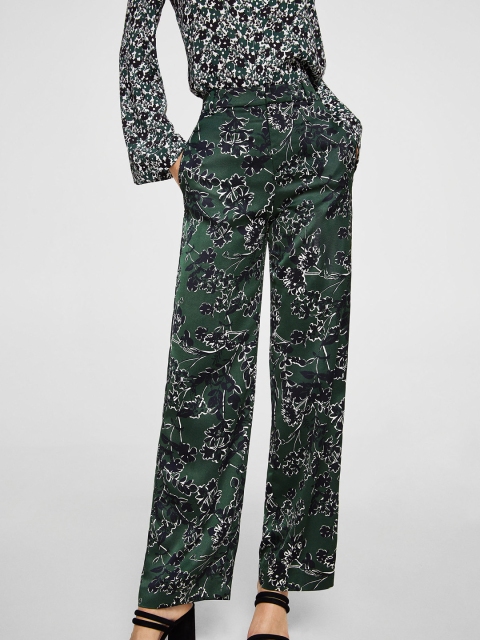 

MANGO Women Green Regular Fit Printed Regular Trousers