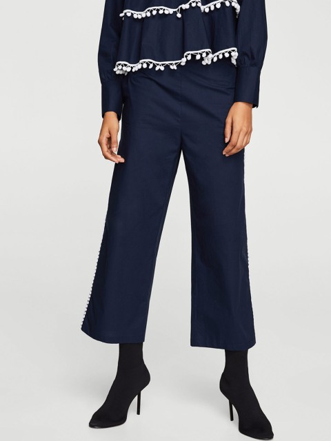 

MANGO Women Navy Blue Regular Fit Solid Culottes