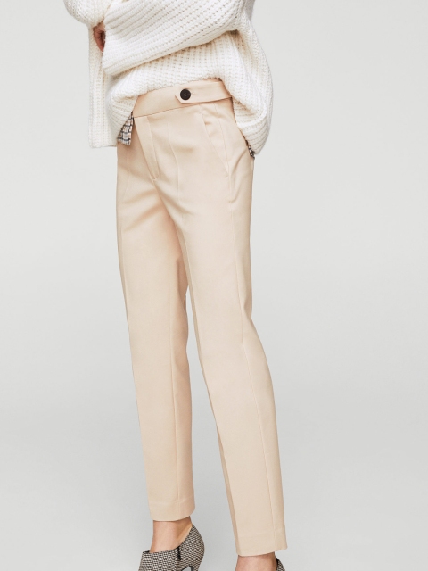 

MANGO Women Beige Regular Fit Solid Cigarette Trousers