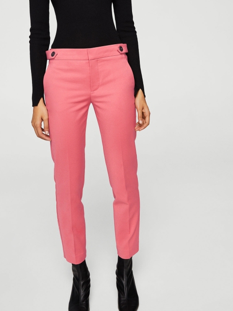 

MANGO Women Pink Regular Fit Solid Trousers